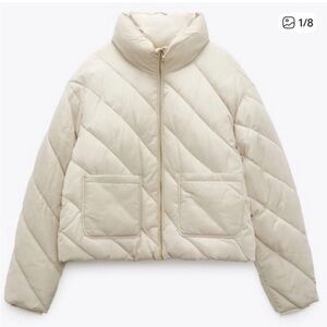 Zara WATER AND WIND PROTECTION DIAGONALLY QUILTED JACKET small cream beige